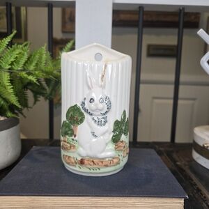 Vintage Ceramic Bunny Wall Pocket Vase Easter Spring Decor | Mid-Century Rabbit